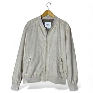 Zara cream linen and cotton bomber jacket